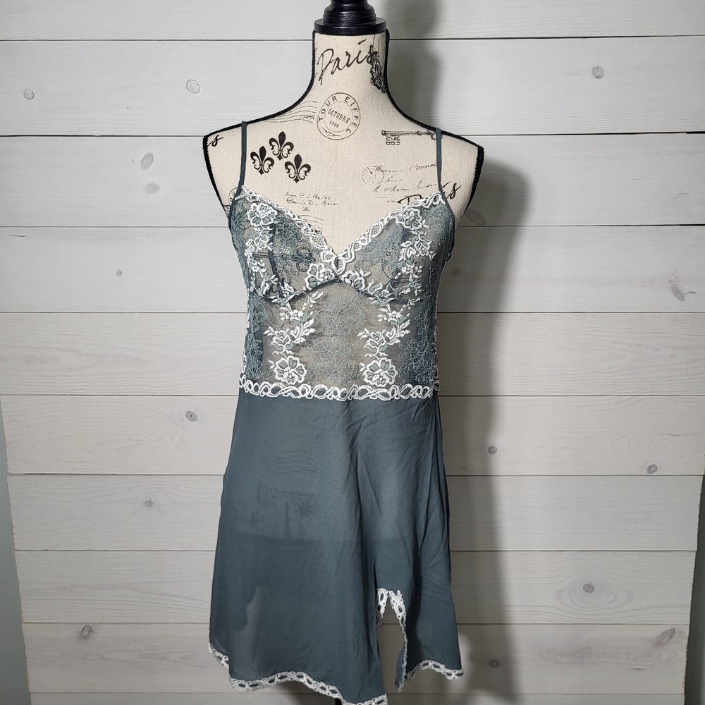 Liberti Slip Nightgown Floral Sheer Lace Trimmed Romantic Coquette Fairycore.